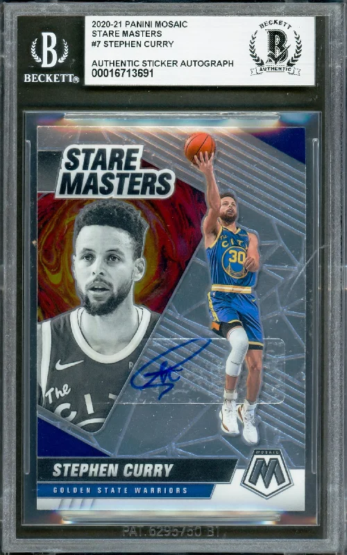 Basketball cards playoff-rare -Stephen Curry Autographed 2020-21 Panini Mosaic Stare Masters Card #7 Golden State Warriors Beckett BAS #16713691