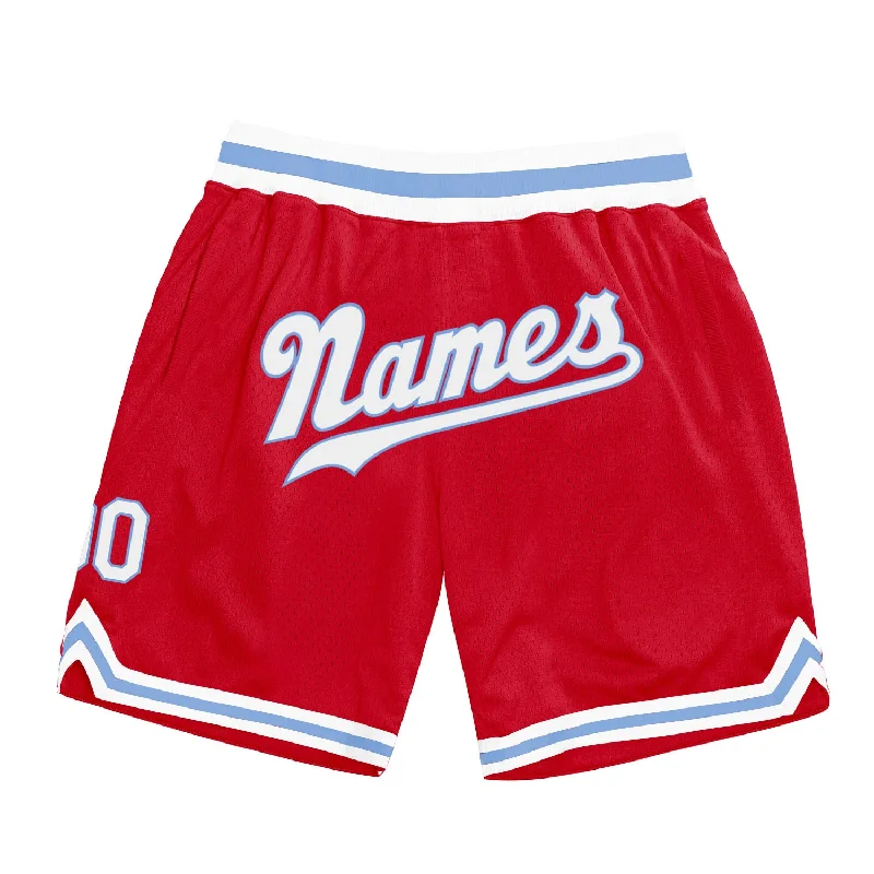 Men's basketball shorts player collection -Custom Red White-Light Blue Authentic Throwback Basketball Shorts