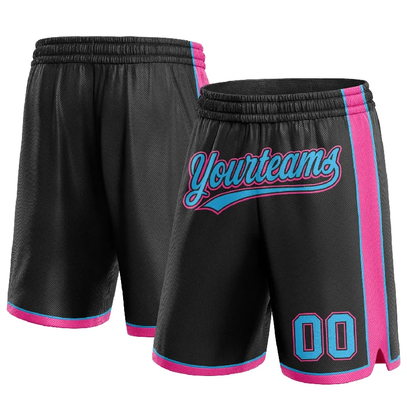 Men's basketball shorts sale coupon -Custom Black Sky Blue-Pink Authentic Basketball Shorts