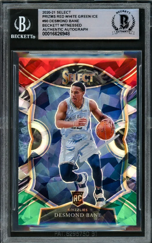 Basketball cards mini-rarity -Desmond Bane Autographed 2020-21 Select Prizms Red White Green Ice Rookie Card #90 Memphis Grizzlies Beckett BAS Witnessed #16626948