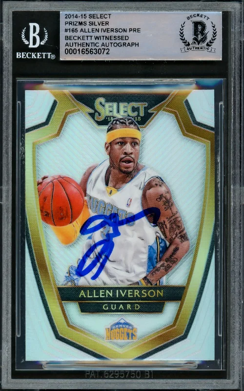 Basketball cards tradition-rarity -Allen Iverson Autographed 2014-15 Select Prizms Silver Card #165 Denver Nuggets Beckett BAS Witnessed #16563072