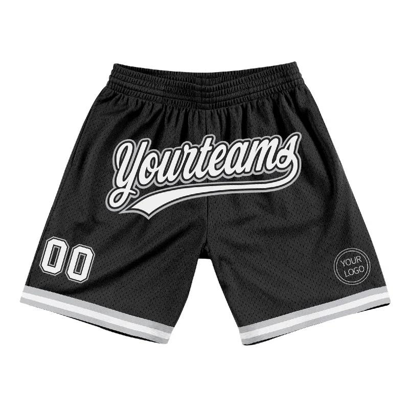 Men's basketball shorts quality ensemble -Custom Black White-Gray Authentic Throwback Basketball Shorts