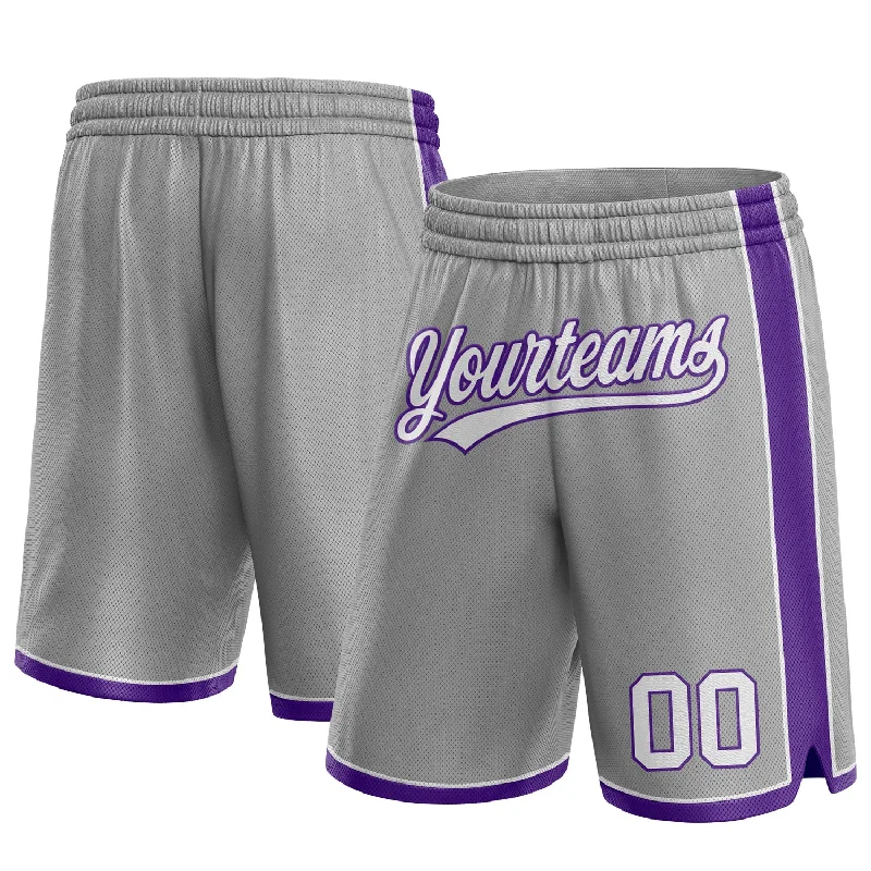 Men's basketball shorts extra wide fit -Custom Gray White-Purple Authentic Basketball Shorts