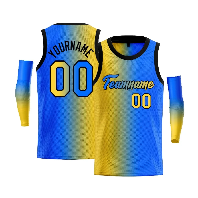 Basketball jerseys breathable-court -Custom Yellow Blue-Black Gradient Fashion Tops Basketball Jersey