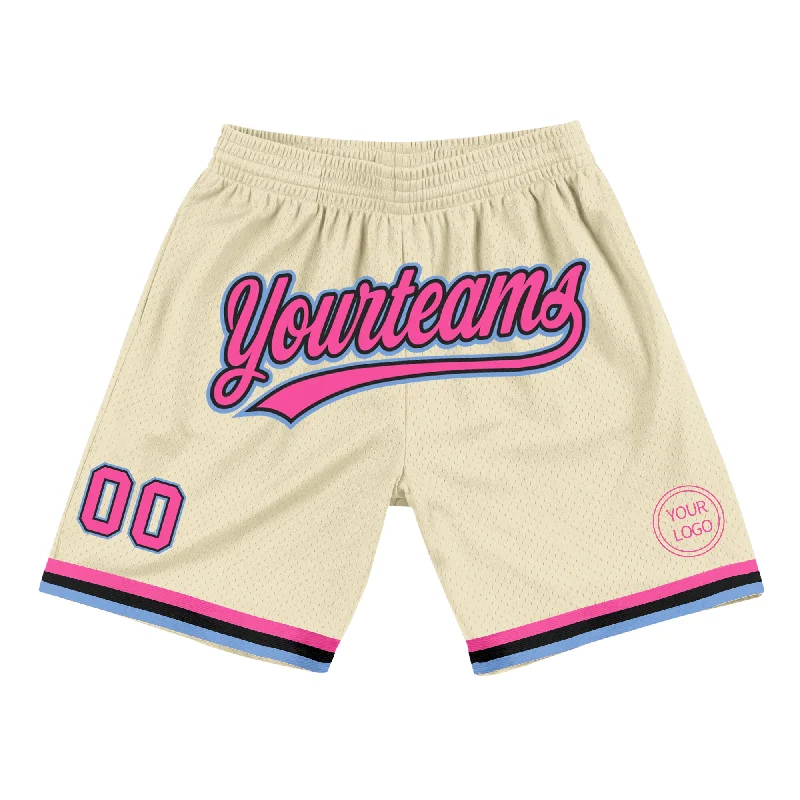 Men's basketball shorts ultimate comfort -Custom Cream Pink Black-Light Blue Authentic Throwback Basketball Shorts