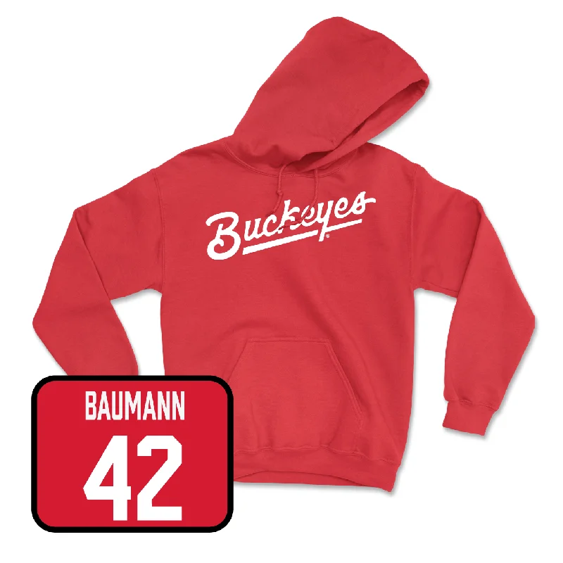 Men's basketball hoodie lightweight kit -Red Men's Basketball Script Hoodie - Evan Mahaffey