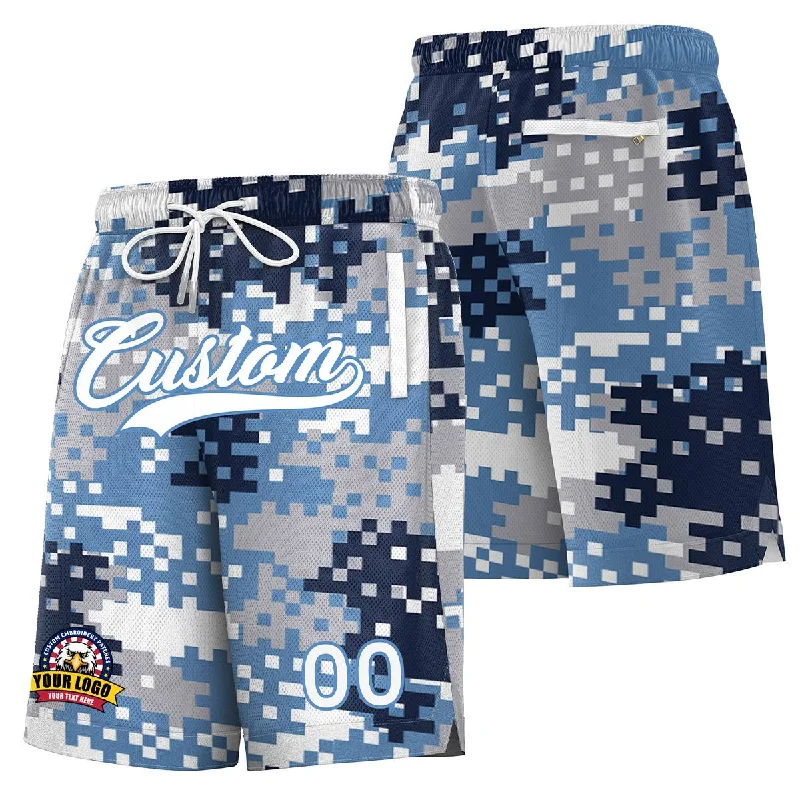 Basketball socks pro-court -Custom Blue White Lignt Blue Camo Basketball Shorts