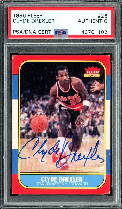 Basketball cards vintage-box -Clyde Drexler Autographed 1986 Fleer Rookie Card #26 Portland Trail Blazers PSA/DNA #43761102