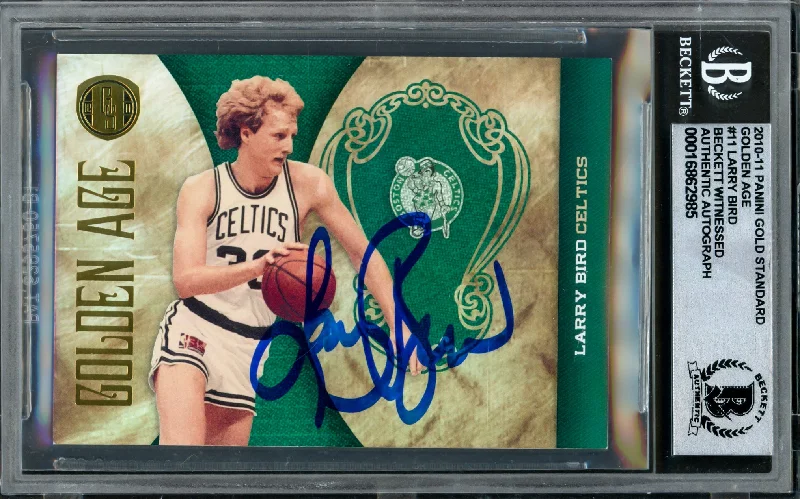 Basketball cards silver-rare -Larry Bird Autographed 2010-11 Panini Gold Standard Golden Age Card #11 Boston Celtics Auto Grade Gem Mint 10 #064/299 Beckett BAS Witness #16862985