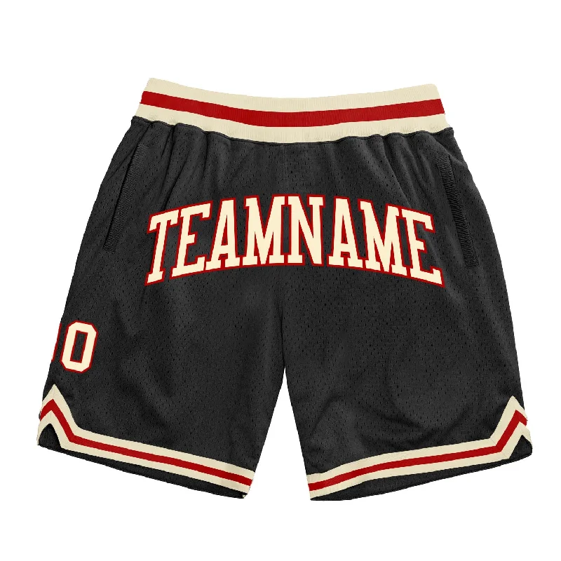 Men's basketball shorts latest trends -Custom Black Cream-Red Authentic Throwback Basketball Shorts