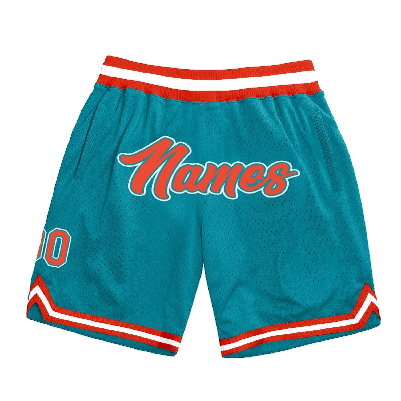 Men's basketball shorts custom special -Custom Teal Orange-White Authentic Throwback Basketball Shorts