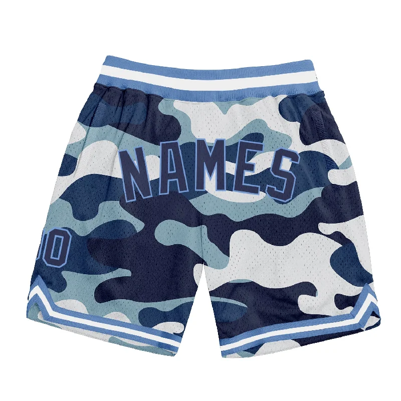 Men's basketball shorts squad special -Custom Camo Navy-Light Blue Authentic Salute To Service Basketball Shorts