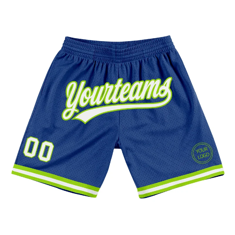 Men's basketball shorts sport offer -Custom Royal White-Neon Green Authentic Throwback Basketball Shorts