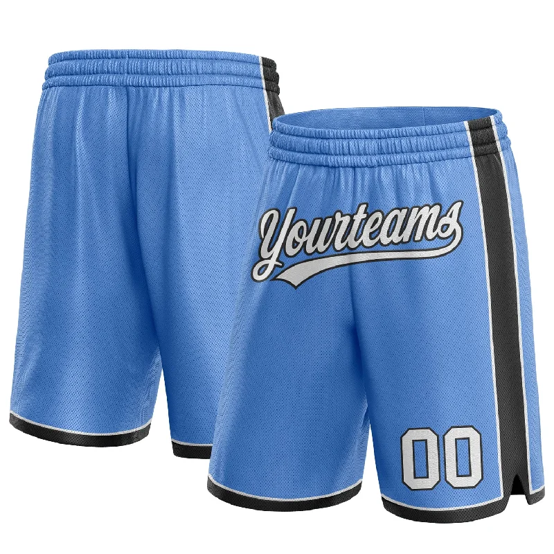 Men's basketball shorts wide size range -Custom Light Blue White-Black Authentic Basketball Shorts