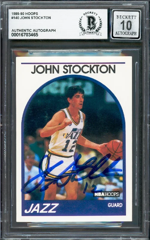 Basketball cards bootleg-classic -John Stockton Autographed 1989-90 Hoops Card #140 Utah Jazz Auto Grade Gem Mint 10 Beckett BAS #16703465