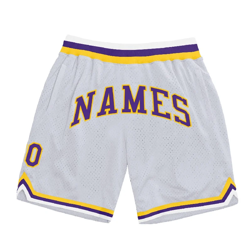 Men's basketball shorts lightweight collection -Custom White Purple-Gold Authentic Throwback Basketball Shorts