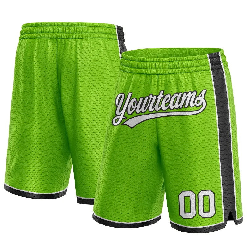 Men's basketball shorts crew shorts -Custom Neon Green White-Black Authentic Basketball Shorts