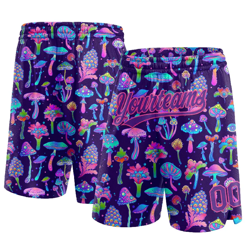 Men's basketball shorts resilient fabric -Custom Black Purple-Pink 3D Pattern Colorful Flowers And Mushrooms Psychedelic Hallucination Authentic Basketball Shorts