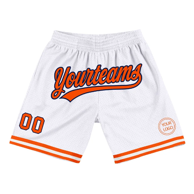 Men's basketball shorts budget collection -Custom White Orange-Navy Authentic Throwback Basketball Shorts