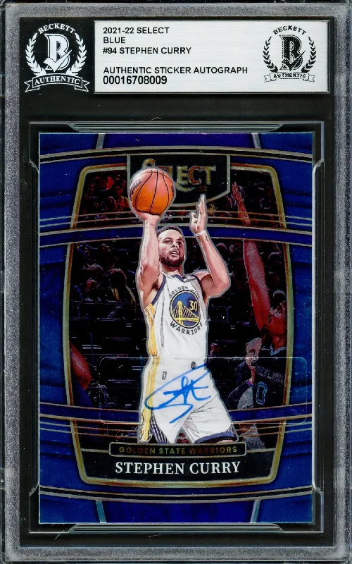 Basketball cards league-rare -Stephen Curry Autographed 2021-22 Select Blue Card #94 Golden State Warriors Beckett BAS