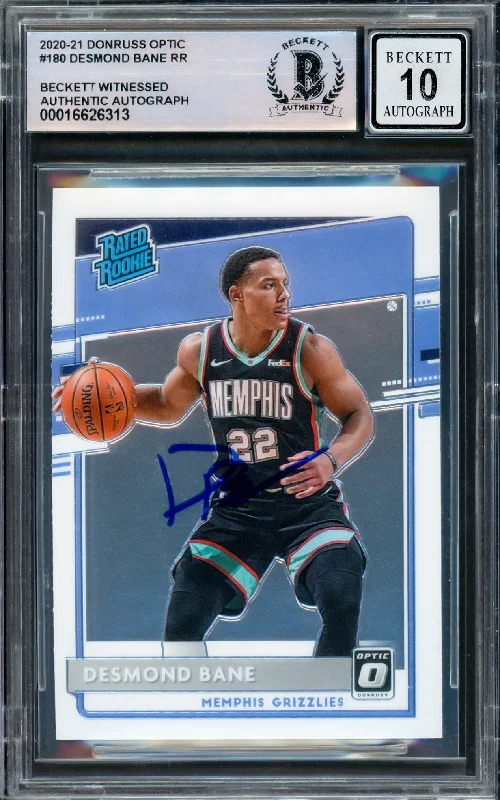 Basketball cards youth-rarity -Desmond Bane Autographed 2020-21 Donruss Optic Rookie Card #180 Memphis Grizzlies Auto Grade Gem Mint 10 Beckett BAS Witnessed