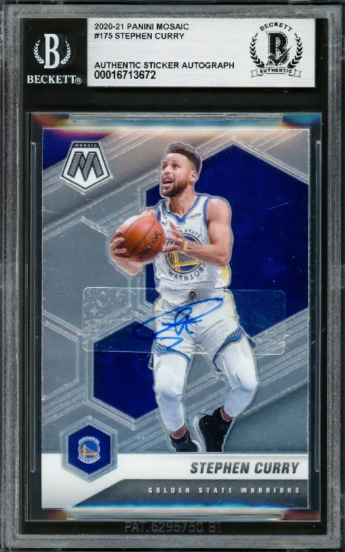 Basketball cards warm-up-rare -Stephen Curry Autographed 2020-21 Panini Mosaic Card #175 Golden State Warriors Beckett BAS