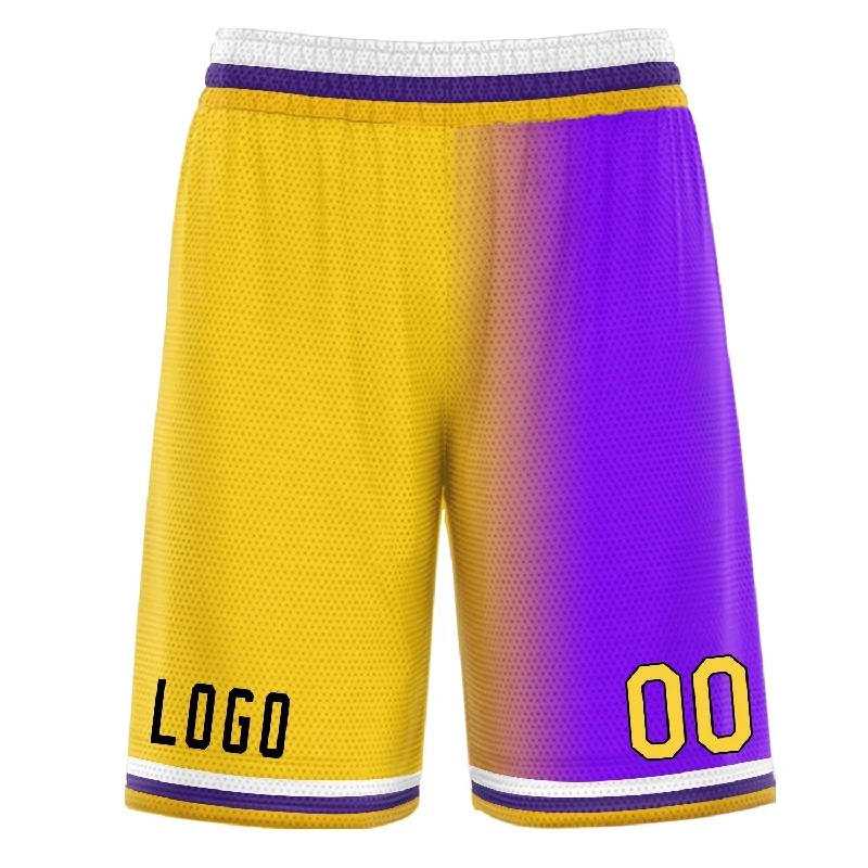 Men's basketball shorts custom pattern -Custom Yellow Purple Gradient Fashion Basketball Shorts