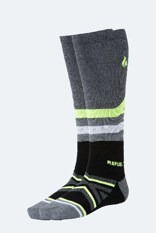 Basketball socks grey -Oil And Gaz Sporty Unisex Skiing Sock Black/Grey/White/Yellow Fluo