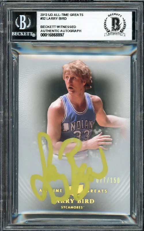 Basketball cards low-price-gem -Larry Bird Autographed 2013 Upper Deck All-Time Greats Card #52 Boston Celtics #077/150 Beckett BAS Witness #16868897