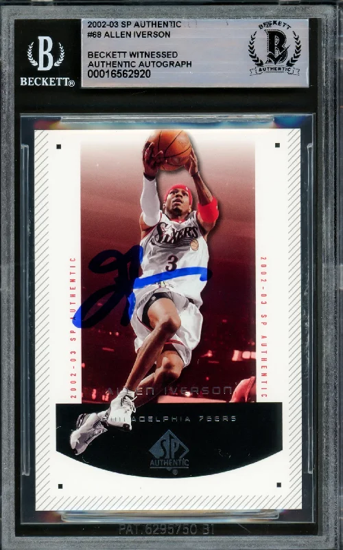 Basketball cards autographed-gem -Allen Iverson Autographed 2002-03 SP Authentic Card #68 Philadelphia 76ers Beckett BAS Witnessed #16562920