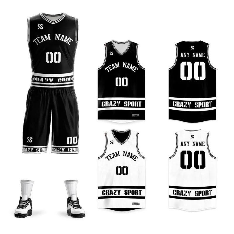 Basketball jerseys team-game -Custom Black White Double Side Sets Sportswear Basketball Jersey