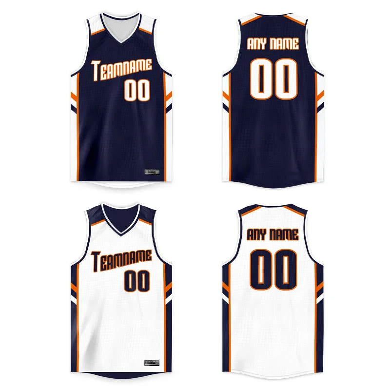 Basketball jerseys modern -Custom Navy White-Orange Double Side Tops Men/Boy Basketball Jersey