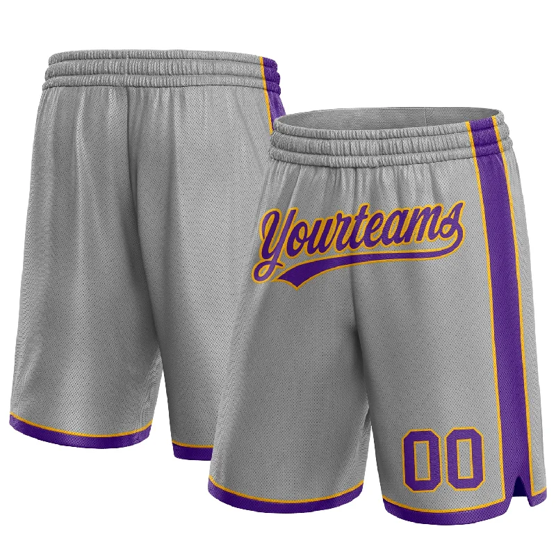 Men's basketball shorts wide size range -Custom Gray Purple-Gold Authentic Basketball Shorts