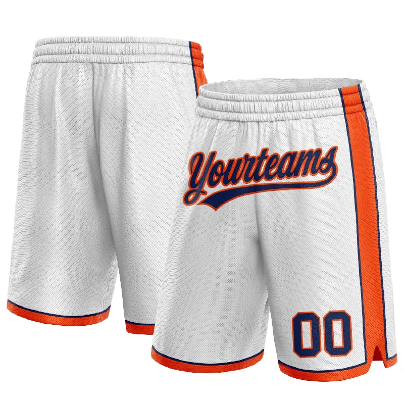 Men's basketball shorts pro collection -Custom White Navy-Orange Authentic Basketball Shorts