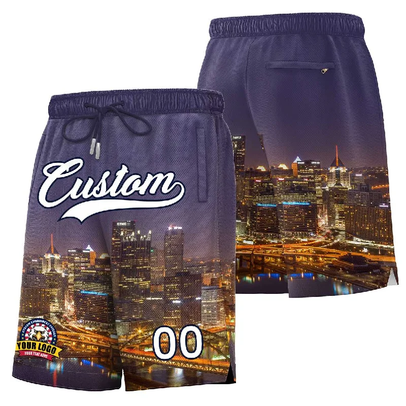 Men's basketball shorts bright shades -Custom Personalized Pittsburgh City Landscape Basketball Shorts