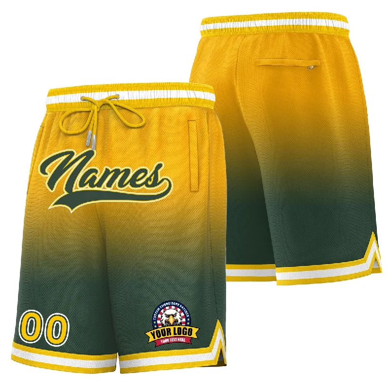 Basketball socks green -Custom Gold Green Personalized Gradient Fashion Basketball Shorts