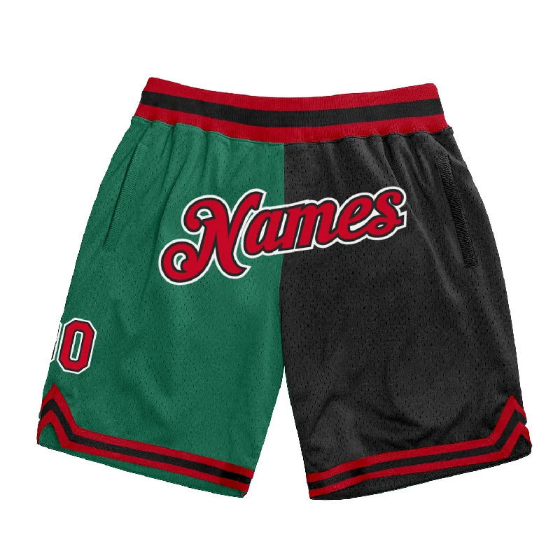 Men's basketball shorts team ensemble -Custom Kelly Green Red-Black Authentic Throwback Split Fashion Basketball Shorts