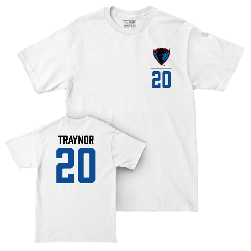 Men's basketball T-shirts durable-fit -DePaul Men's Basketball White Logo Comfort Colors Tee - Jayden Traynor | #20