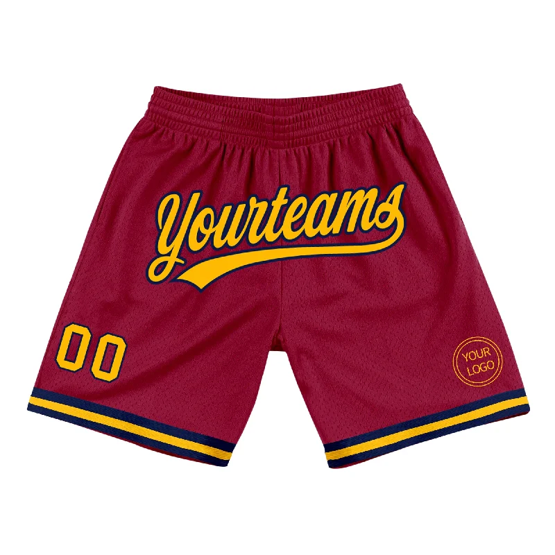 Men's basketball shorts quality offer -Custom Maroon Gold-Navy Authentic Throwback Basketball Shorts