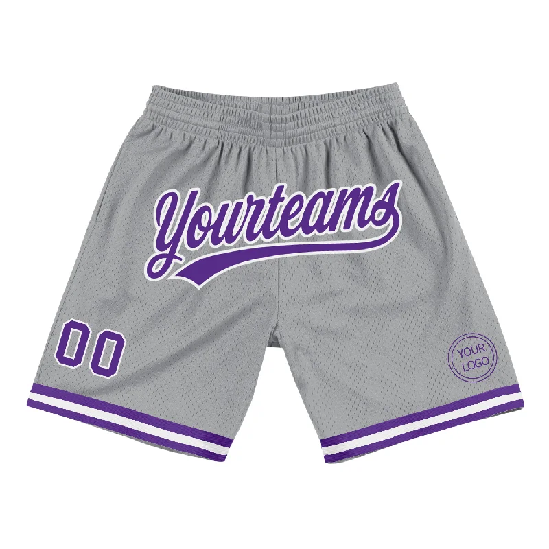 Men's basketball shorts simple design -Custom Gray Purple-White Authentic Throwback Basketball Shorts