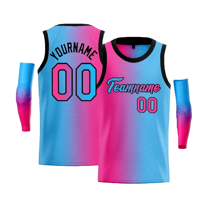 Basketball jerseys team-fan -Custom Pink Blue-Black Gradient Fashion Tops Basketball Jersey