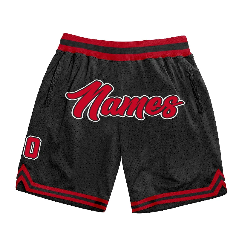 Men's basketball shorts player deal -Custom Black Red-White Authentic Throwback Basketball Shorts