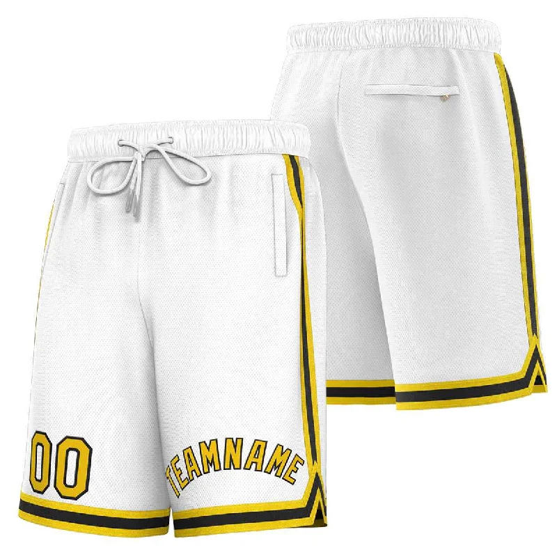 Men's basketball shorts trendy sale -Custom White Yellow-Black Sport Basketball Shorts