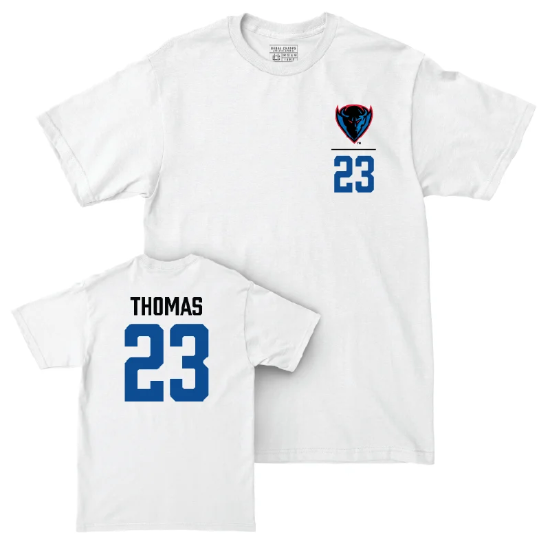 Men's basketball T-shirts team-fit -DePaul Men's Basketball White Logo Comfort Colors Tee - David Thomas | #23