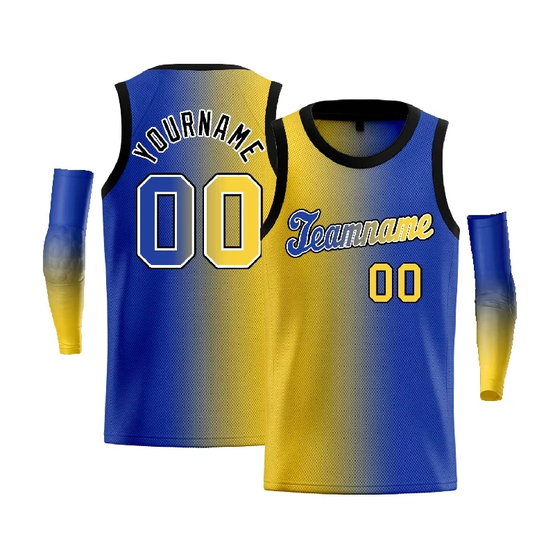 Basketball jerseys breathable-retro -Custom Yellow Royal-White Gradient Fashion Tops Basketball Jersey