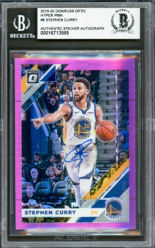 Basketball cards color-rarity -Stephen Curry Autographed 2019-20 Donruss Optic Hyper Pink Card #8 Golden State Warriors Beckett BAS #16713585