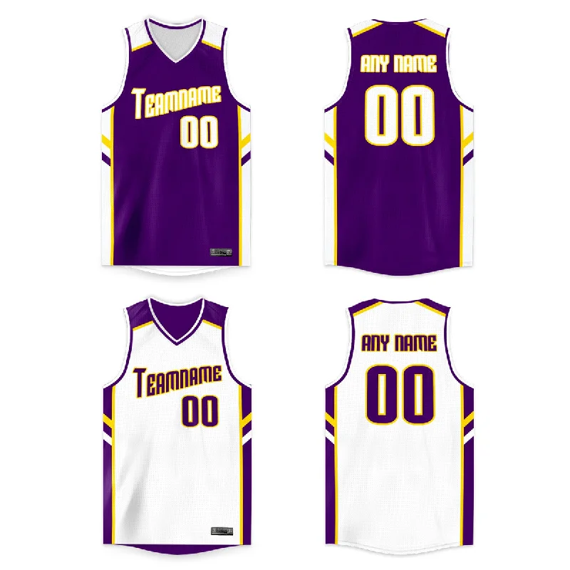 Basketball jerseys gym -Custom Purple White-Orange Double Side Tops Men/Boy Basketball Jersey