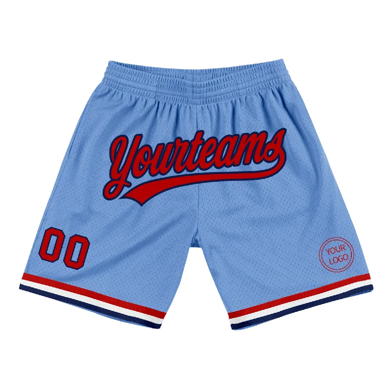 Men's basketball shorts trendy kit -Custom Light Blue Red-Navy Authentic Throwback Basketball Shorts