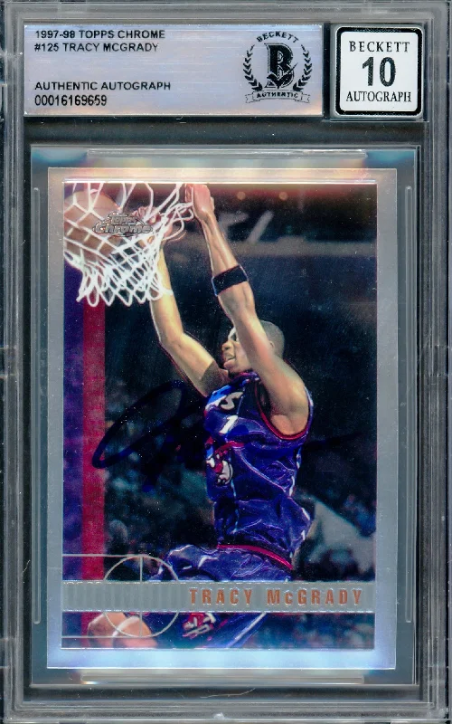 Basketball cards cold-rare -Tracy McGrady Autographed 1997-98 Topps Chrome Rookie Card #125 Toronto Raptors Auto Grade Gem Mint 10 Beckett BAS #16169659