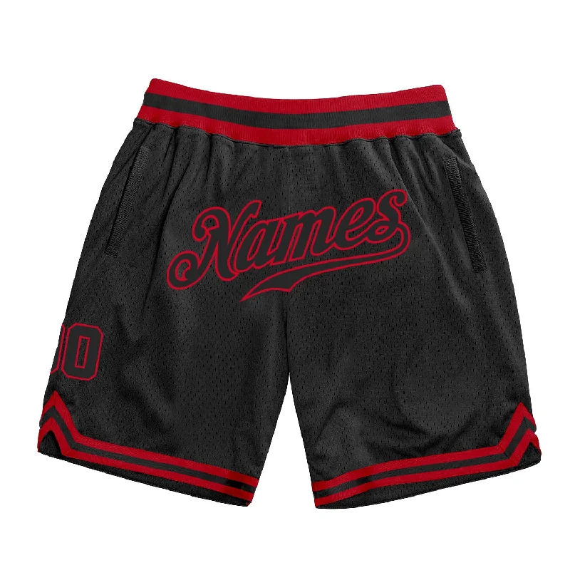 Men's basketball shorts affordable offer -Custom Black Black-Red Authentic Throwback Basketball Shorts